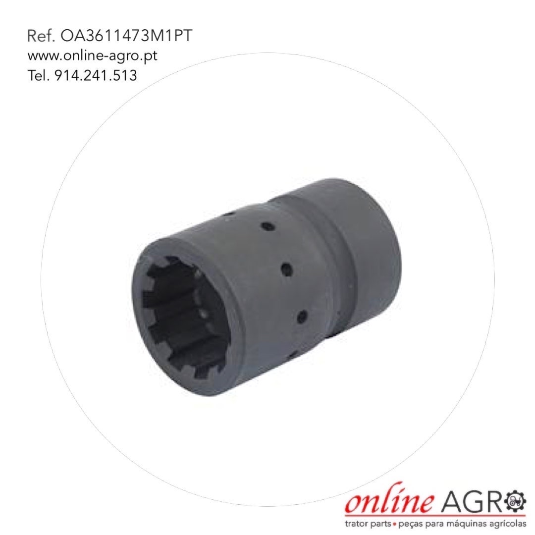 LUVA DE TRAÇÃO, #OA3611473M1PT Peça metálica cilíndrica cinzenta com ranhuras e orifícios para máquinas agrícolas