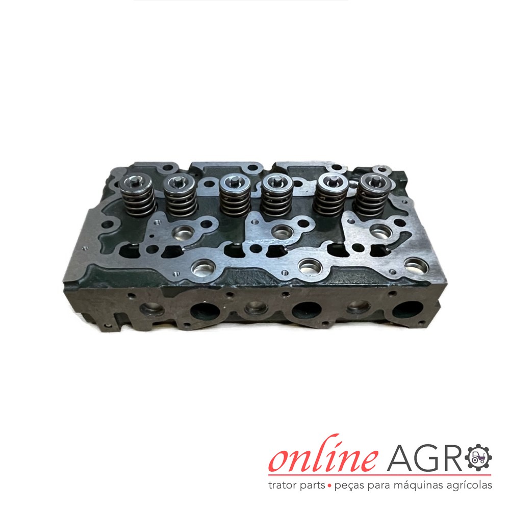 Cabeça de motor completa, Kubota, OAS950521CPT Cabeçote de motor metálico com molas, colocado sobre fundo branco com logótipo online AGRO.