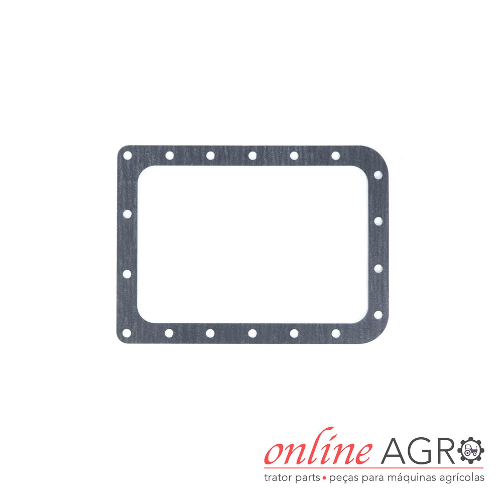 Junta do cárter, Kubota, OA1748501630PT Junta retangular cinza escuro com orifícios em fundo branco e logo online AGRO.