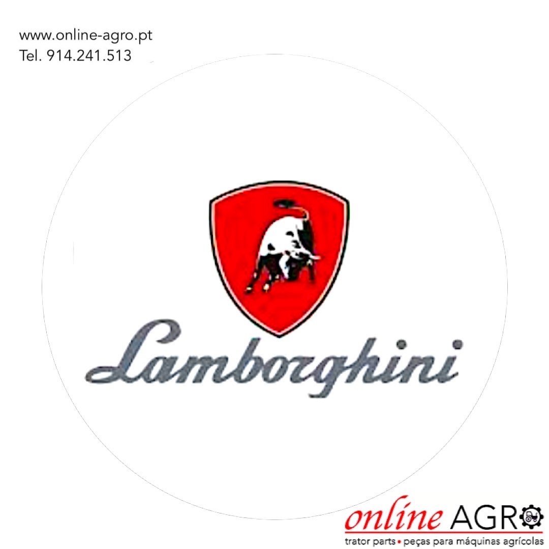 PEÇAS TRATOR LAMBORGHINI Logótipo Lamborghini com contacto e texto online AGRO em fundo branco