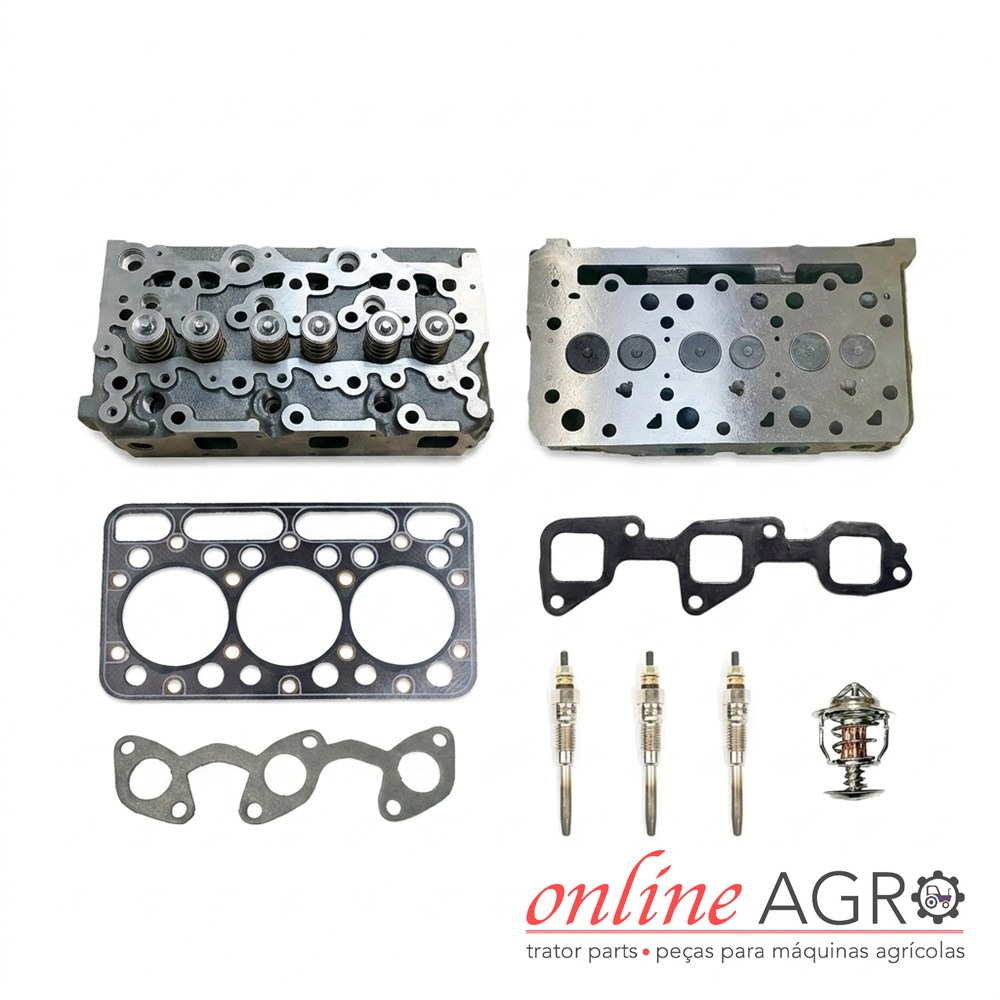 Kit de cabeça de motor completa, Kubota, OAS990040PT Peças de motor metálicas e juntas para máquinas agrícolas em fundo branco com logotipo online AGRO
