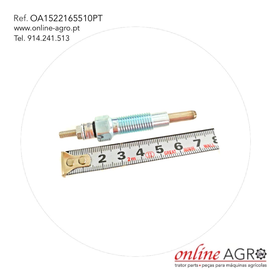 VELA DE AQUECIMENTO, #OA1522165510PT Vela de incandescência metálica junto a régua métrica com texto e logótipo da Online Agro