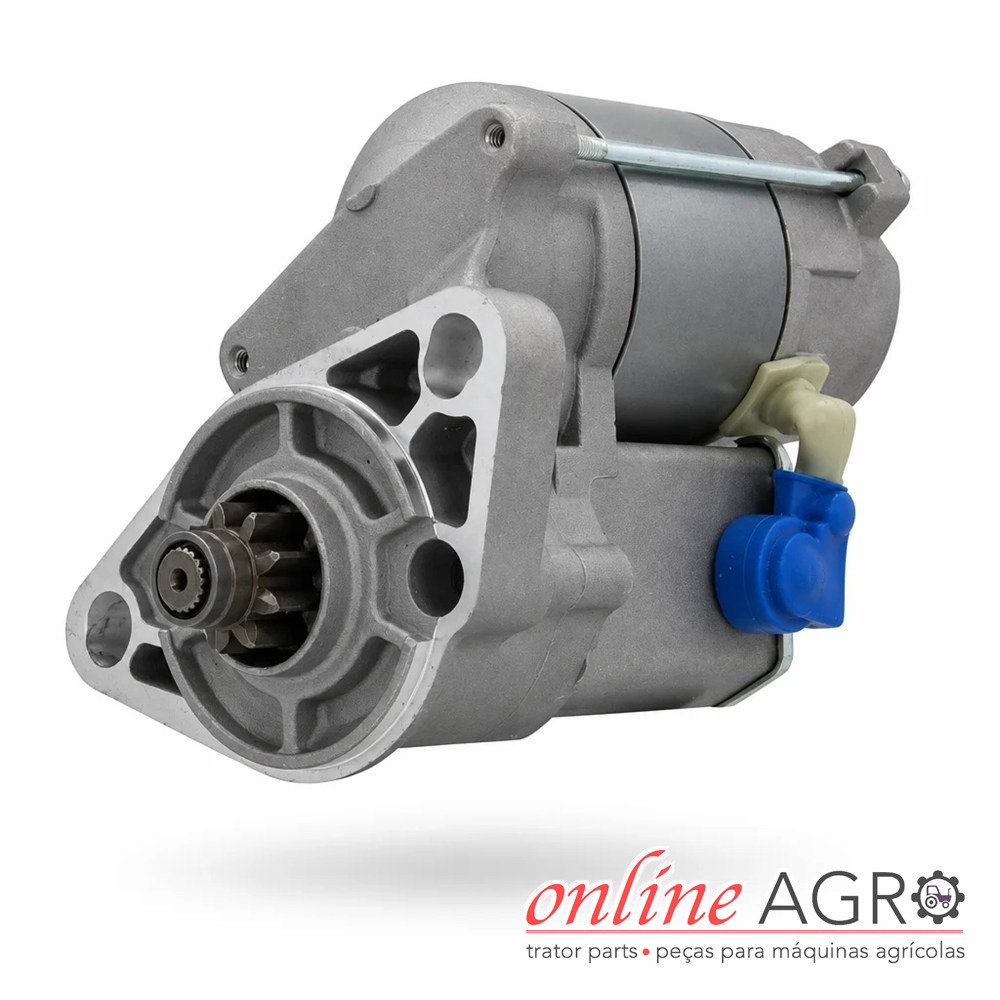 Motor de arranque 12 V 1,4 kW, Perkins, OAS129128PT Motor de arranque metálico com peça azul e bege para máquinas agrícolas