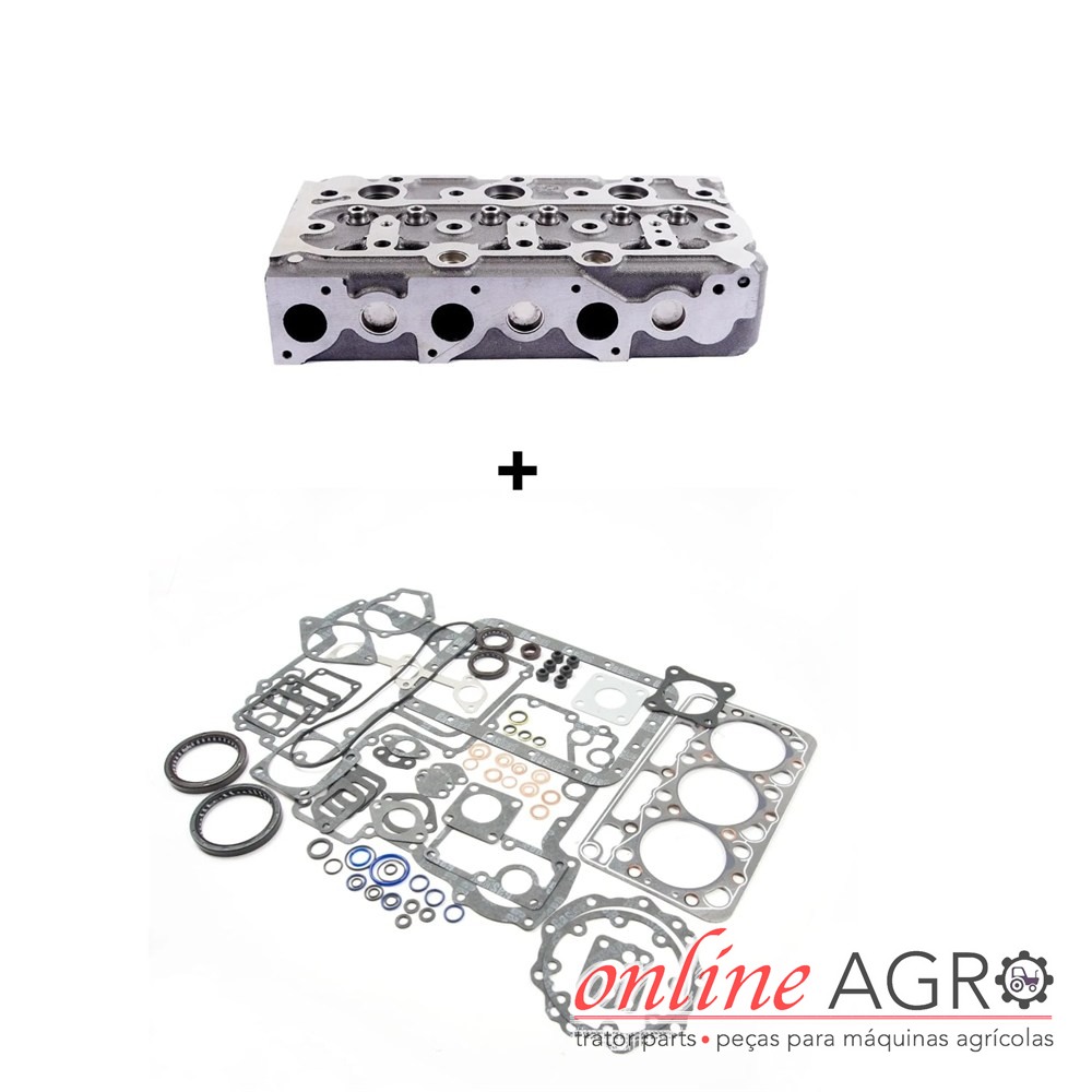 Kit de cabeça de motor, Kubota, OAS990015PT Cabeça de motor metálica com conjunto de juntas e anéis de vedação em fundo branco