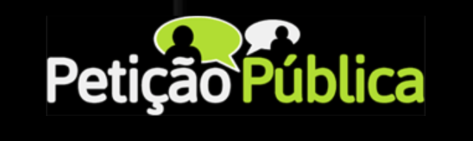 Logótipo Petição Pública com texto e silhuetas em fundo preto