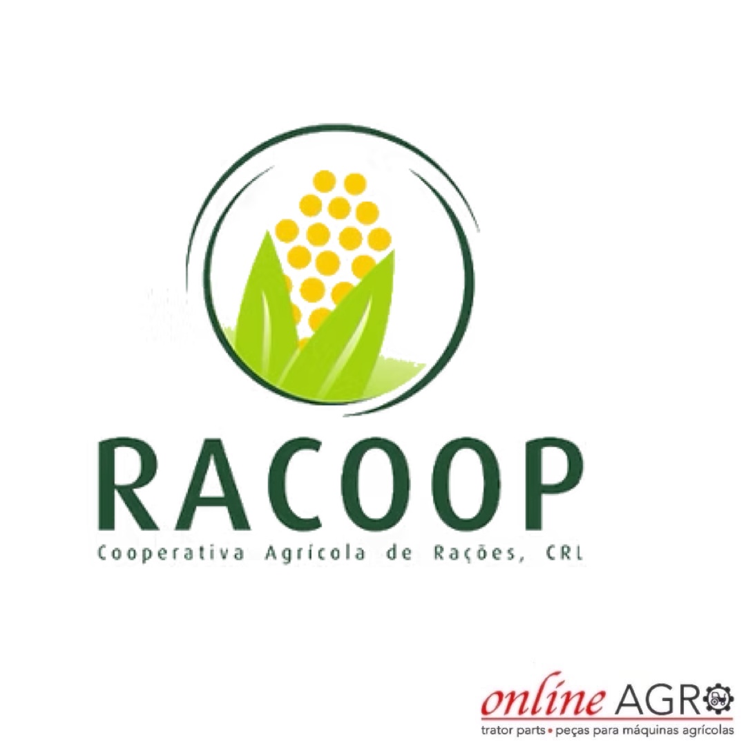 Logótipo com milho verde e amarelo e texto RACOOP Cooperativa Agrícola de Rações, CRL