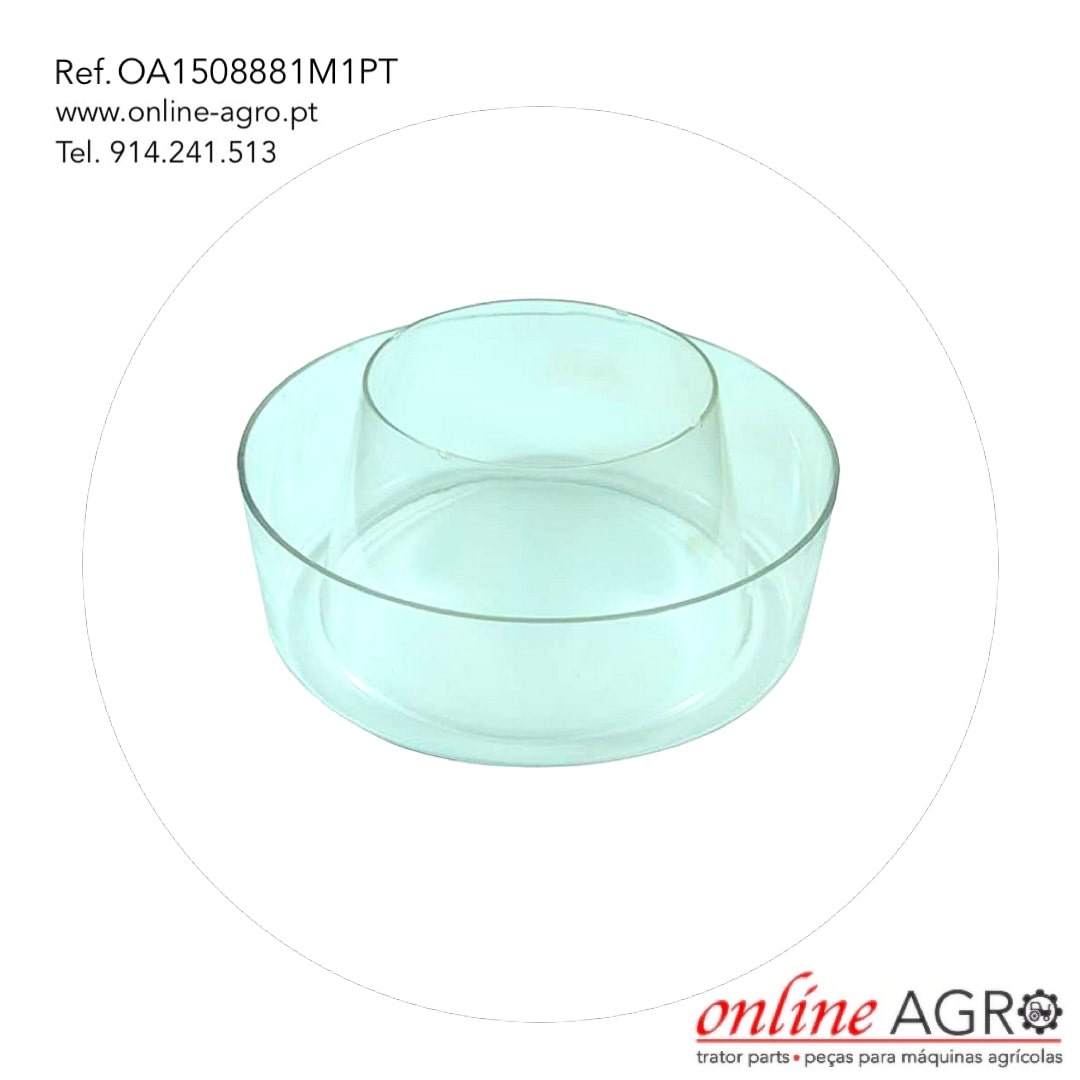 TAÇA DE PRÉ FILTRO DE AR, REF.OA1508881M1PT Prato plástico transparente com duas paredes cilíndricas, texto de referência e contatos no fundo