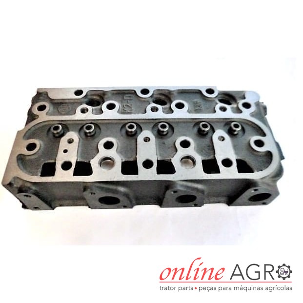 Cabeça de motor nua, Kubota, OAS990010PT Cabeça de motor metálica cinza com múltiplos orifícios sobre fundo branco com logotipo online AGRO