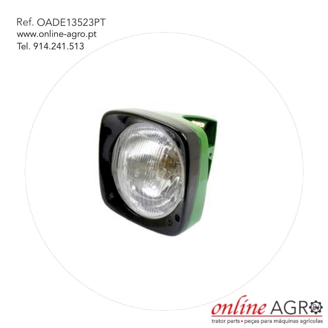 LUZ PRINCIPAL, DIREITA, JOHN DEERE, #OADE13523PT Farois triangulares preto e verde com lente redonda transparente