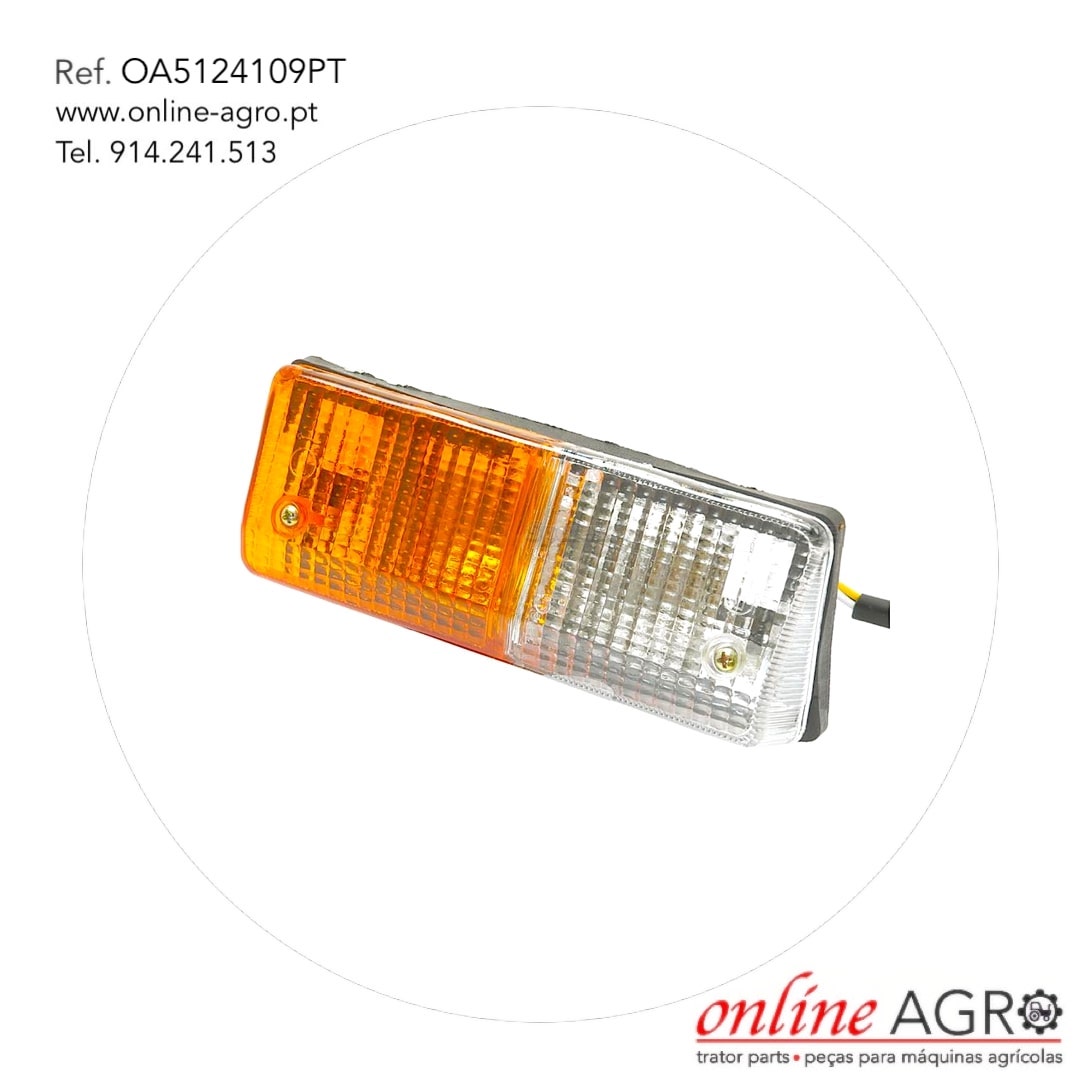 FAROLIM DIANTEIRO, ESQUERDO, REF.OA5124109PT Farol dianteiro retangular amarelo e transparente com texto de referência e contactos