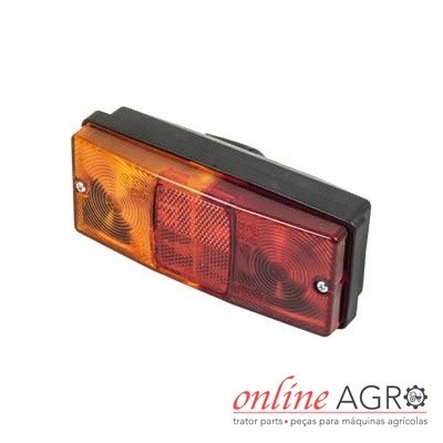 Lanterna traseira para tractor retangular laranja e vermelha com estrutura preta