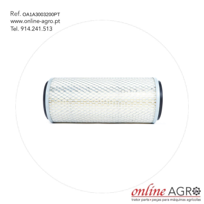 Filtro cilíndrico com estrutura metálica e material filtrante branco