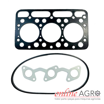 Conjunto de juntas para motor com diferentes formatos e orifícios sobre fundo branco