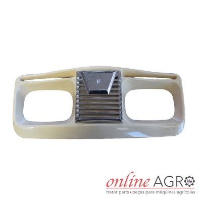 Grelha de radiador bege com entrada de ar metálica e logo online AGRO
