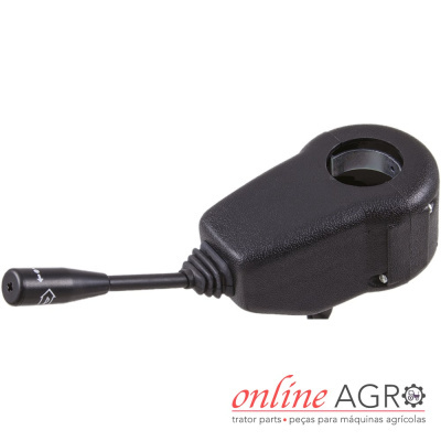 Peça preta para máquina agrícola com cabo e símbolo, apresentada em fundo branco com texto online AGRO