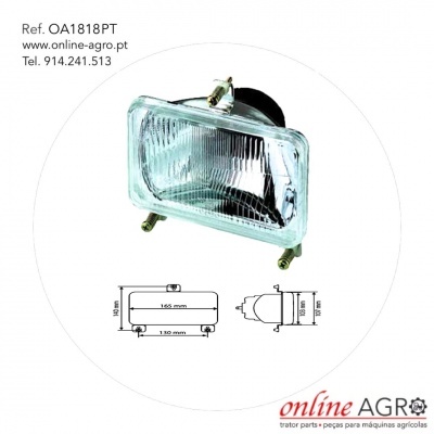 Refletor retangular transparente para máquina agrícola com base preta e parafusos