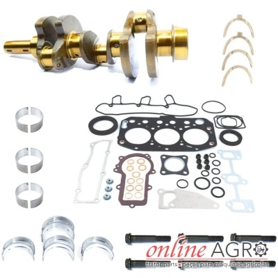 Conjunto de peças automóveis com virabrequim, juntas e parafusos