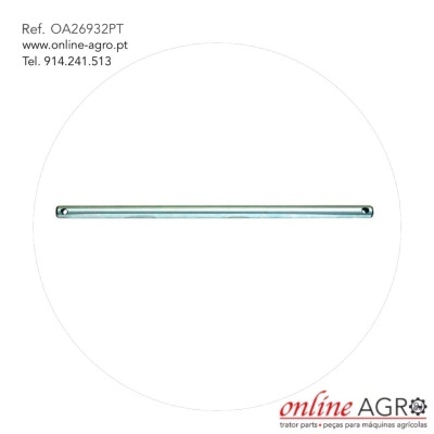 Barra metálica cilíndrica prateada com orifícios nas extremidades