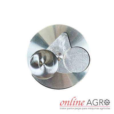 Peça metálica circular texturizada com círculo transparente e logótipo online AGRO
