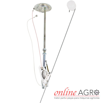 Sensor de nível de combustível para máquinas agrícolas com haste metálica e boia branca