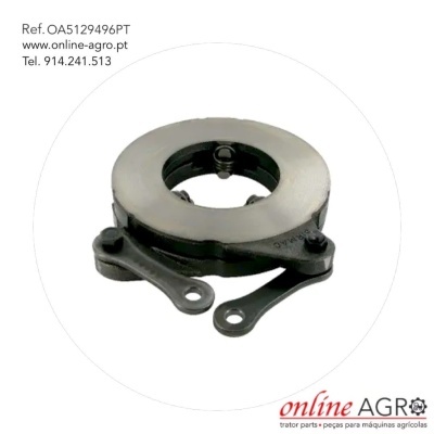 Peça metálica preta para máquinas agrícolas com duas alavancas e parafuso central