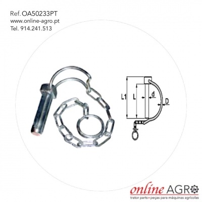 Pino metálico com corrente para máquinas agrícolas e desenho técnico