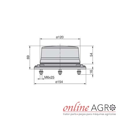 Desenho técnico de peça mecânica com dimensões e parafusos