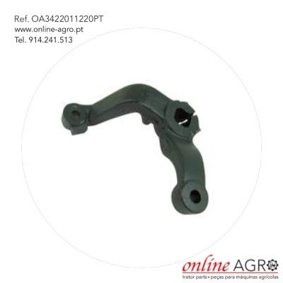 Peça metálica preta curva sobre fundo branco com texto e logótipo online AGRO