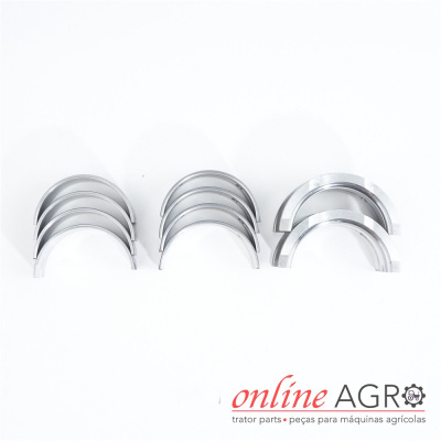 Conjunto de casquilhos metálicos prateados organizados em três grupos sobre fundo branco com logotipo Online Agro no canto inferior direito