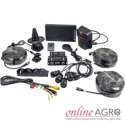 Peças eletrónicas pretas para sistema de monitorização agrícola com ecrã e acessórios