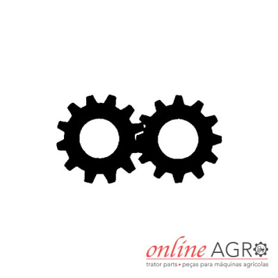ícones de engrenagens pretas sobre fundo branco com logótipo online AGRO