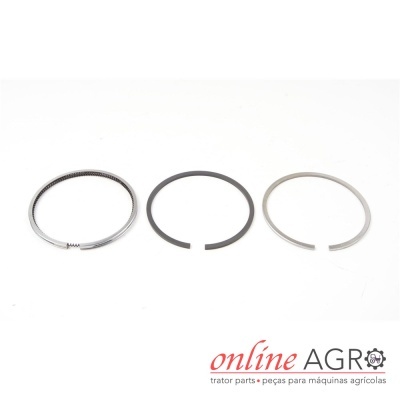 Três anéis metálicos circulares sobre fundo branco com logo online AGRO