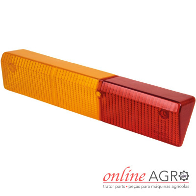 Refletor retangular amarelo e vermelho com textura quadriculada