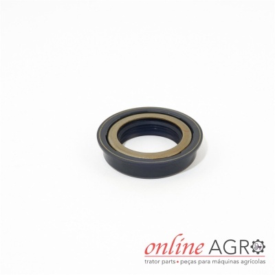 Vedante circular preto com detalhe metálico sobre fundo branco com texto online AGRO