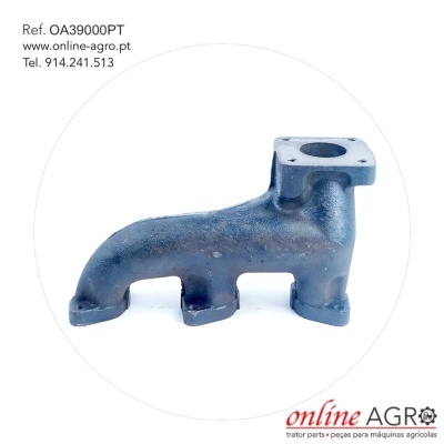 Peça metálica cinzenta para máquinas agrícolas com texto de referência e contacto