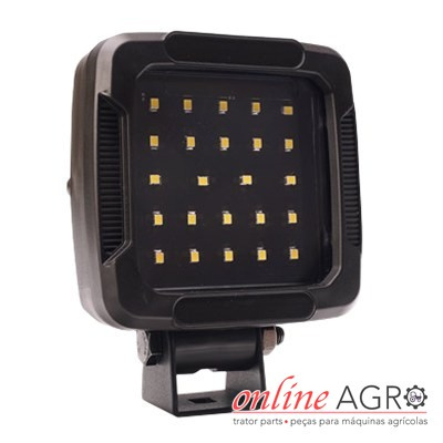 Luz LED quadrada preta com 25 LEDs e suporte com logotipo online AGRO