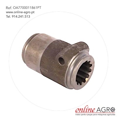 Peça mecânica metálica cilíndrica dentada com referência e contacto online-agro.