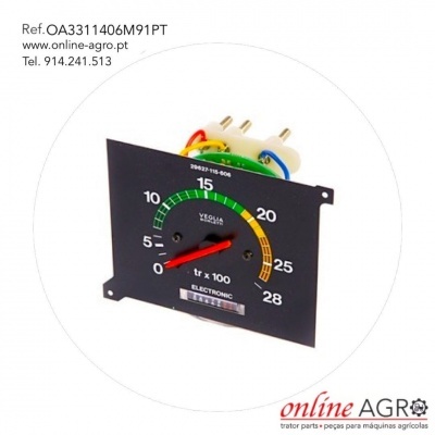 Mostrador analógico preto com ponteiro vermelho e escala colorida