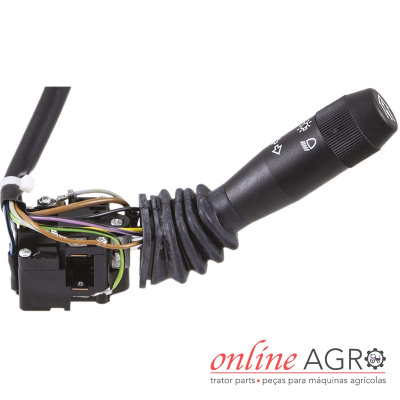 Comando de luz preto para veículo agrícola com cabo e símbolos brancos
