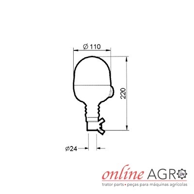 Desenho técnico de peça industrial com medidas e logótipo online AGRO.