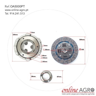 Conjunto de peças metálicas redondas para maquinaria agrícola com especificações técnicas e contactos da loja online