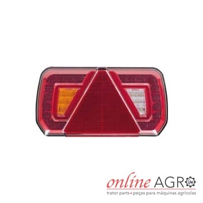 Luz traseira com triângulo refletor vermelho e luzes âmbar e branca