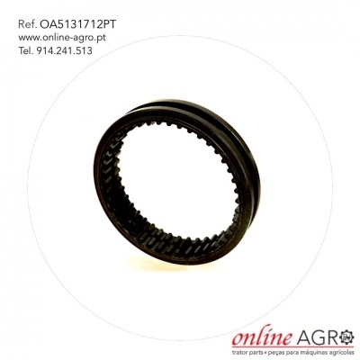 Peça circular preta dentada para máquinas agrícolas sobre fundo branco com texto e logo online AGRO