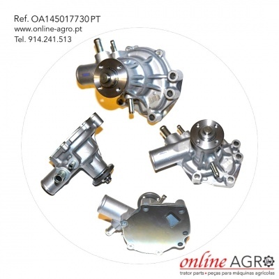 Quatro peças mecânicas metálicas prateadas sobre fundo branco com texto de referência e logo 'online AGRo'