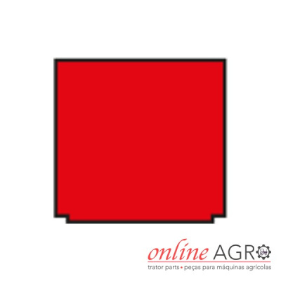 Componente vermelho com texto online AGRO e frase de peças para máquinas agrícolas