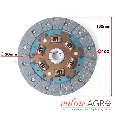 Disco de embraiagem metálico com placas de fricção e texto online AGRO