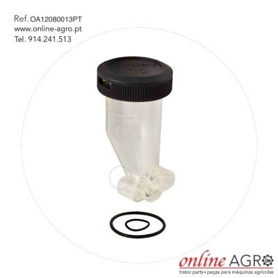 Recipiente plástico transparente com tampa preta e borrachas em fundo branco, texto e logótipo online AGRO