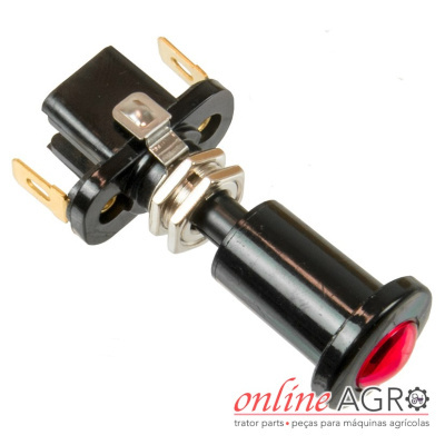 Botão preto com luz vermelha e conectores elétricos para máquinas agrícolas