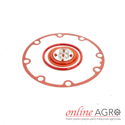 Conjunto de peças para tratores com junta e mola sobre fundo branco e logótipo ONLINE AGRO