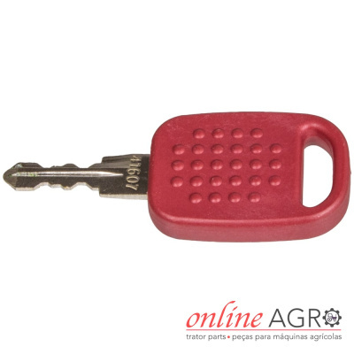 Chave metálica com cabo vermelho e logo ONLINE AGRO